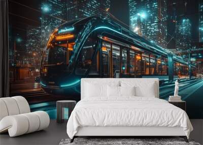 Nighttime City Tram Wall mural