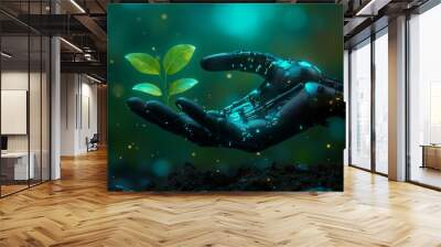 Robotic Hand Nurturing New Growth in Nature Wall mural