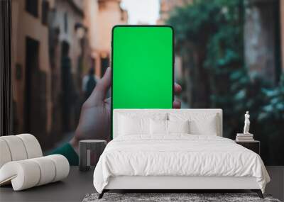 Smartphone with Green Screen in an Alley Wall mural