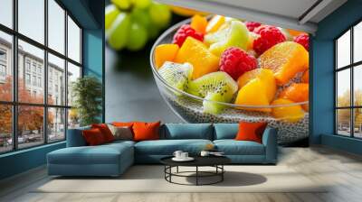 Vibrant Fruit Salad in Glass Bowl Wall mural