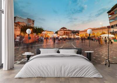 Long Exposure, wide shot at night, Monastiraki square Athens Greece Wall mural