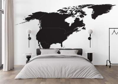 black map of North America with borders of all countries Wall mural