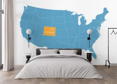 blue vector map of United States with indication of Colorado Wall mural