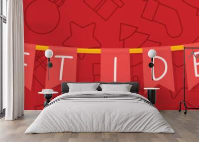 christmas gift ideas written on garland with flags - vector illustration Wall mural