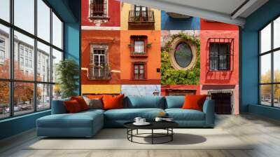 collage of colorful mexican windows Wall mural