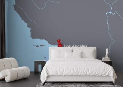 red push pin pointing at los angeles- usa Wall mural