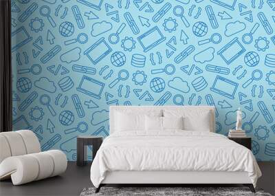 seamless pattern with programming computer software, application related icons- vector illustration Wall mural