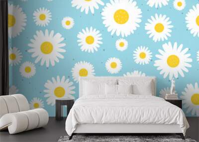 seamless spring pattern with daisy flowers- vector illustration Wall mural