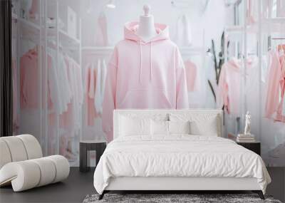 A pink hoodie is displayed in a store Wall mural