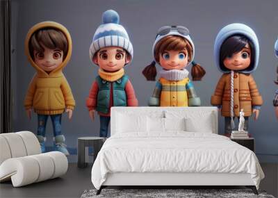 A collection of cute and realistic cartoon children characters displaying happiness. Wall mural