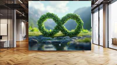 Infinity Symbol Foliage,  A green foliage infinity symbol in a natural scenery, representing eco-friendliness and limitless opportunities for a sustainable future Wall mural