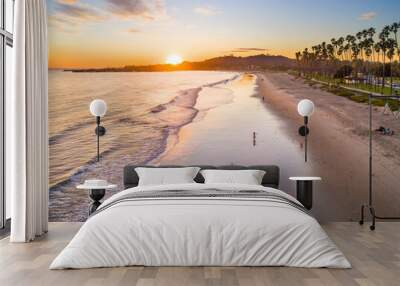 aerial of East Beach at sunset, Santa Barbara, California Wall mural