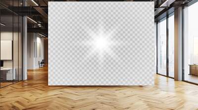 Vector png glowing light effect. Shine, glare, flare, flash illustration. White star on transparent Wall mural