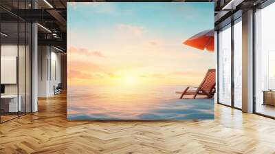 beach chairs and umbrella on beach Wall mural