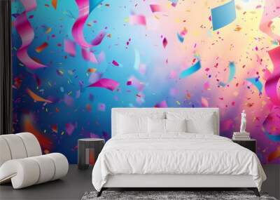 vibrant sale promotion ad background with colorful banners and confetti. Wall mural