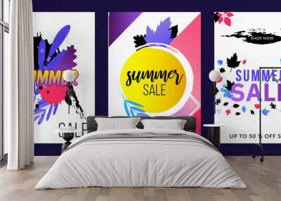 Bright summer season ad poster with text. Wall mural