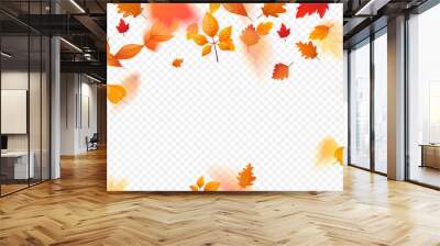 Orange fall colorful leaves flying falling effect. Wall mural