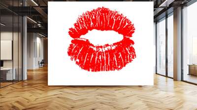 Red lips print isolated on white background. Wall mural