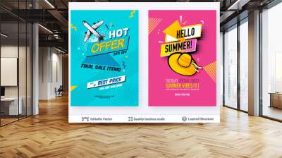 Set of summer season ad posters in pop-art style. Wall mural