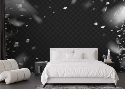 Silver festive tinsel confetti blurred in motion. Wall mural