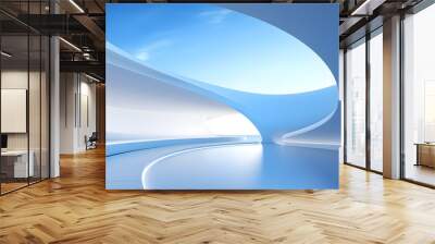 3d rendering and illustration and curved wall, architecture, white, pink, blue sky, modern, trendy, new Wall mural