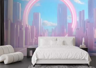 Pastel pink and purple and blue  like colour arch exterior building in trendy style	
 Wall mural