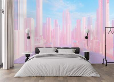 Pastel pink and purple and blue  like colour arch exterior building in trendy style	
 Wall mural