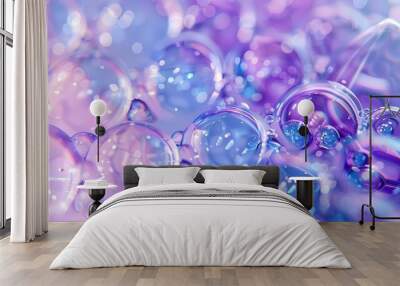 Digital sci-fi purple blue water molecule poster background Wall mural