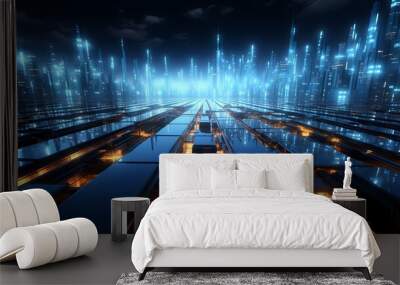 digital technology artificial intelligence blue light stripes poster background Wall mural