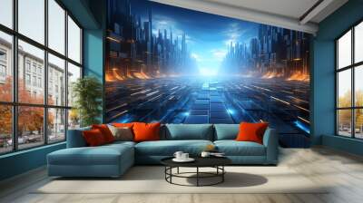 digital technology artificial intelligence blue light stripes poster background Wall mural