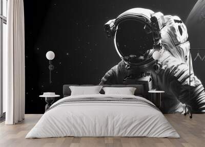 Digital technology black and white astronaut and space poster background Wall mural