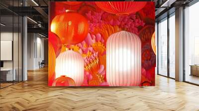 lanterns on red table poster background Wall mural