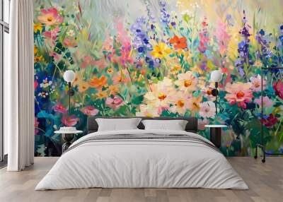 Spring garden oil painting poster background Wall mural