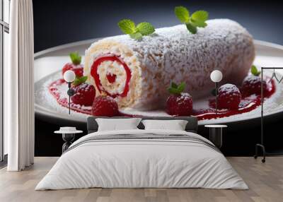 swiss roll dessert food photography background poster  Wall mural