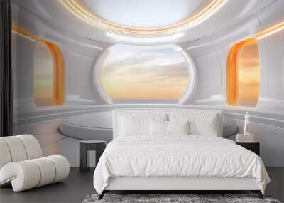 Techno Orange White futuristic circular booth illustration poster background Wall mural