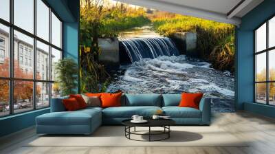 Captivating Waterfall in Nature s Serene Landscape Showcasing Sustainable Water Reclamation Wall mural