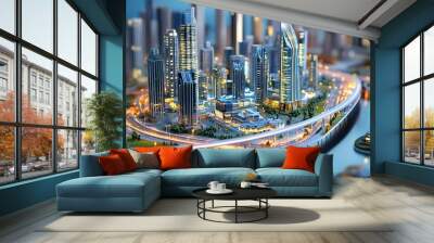 Innovative and Smart City Skyline with Advanced Infrastructure and Futuristic Architecture Wall mural