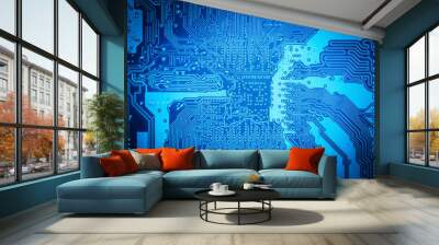 blue computer circuit board Wall mural