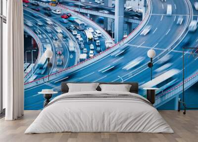 busy traffic on the interchange bridge Wall mural