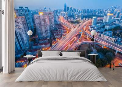 city interchange at nightfall Wall mural