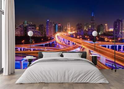 modern city traffic at night Wall mural