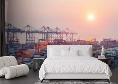 modern container terminal at dusk Wall mural