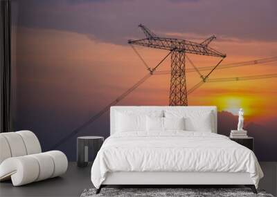 power transmission pylon in sunset Wall mural