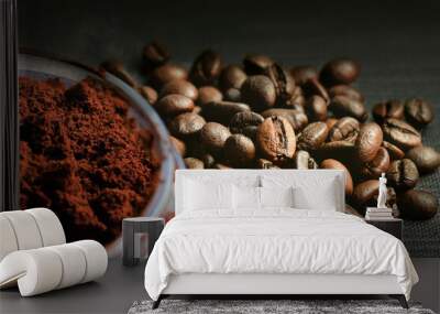 Brown coffee beans and ground coffee, coffee background, poster, wall painting Wall mural