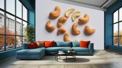 Cashew nuts on white background Wall mural