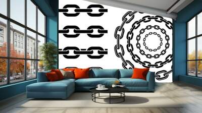 monochrome set different type of metal chains in silhouette style. seamless shape, for graphic desig Wall mural