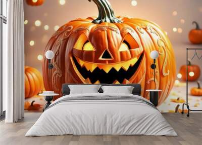 Scare orange pumpkin for Halloween' Day.  Wall mural