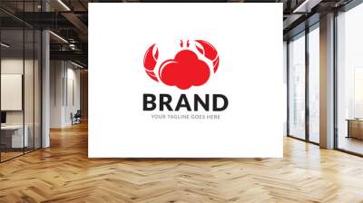 crab shaped cooking illustration for Seafood logo design. Wall mural