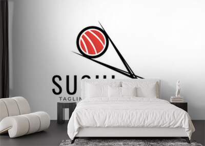 Sushi logo template for Japanese food cafe with salmon sushi Wall mural