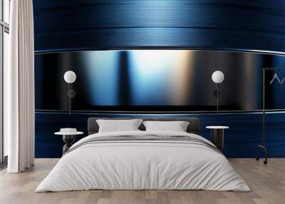 A close-up of a sleek, metallic blue surface with a reflective black stripe. Wall mural